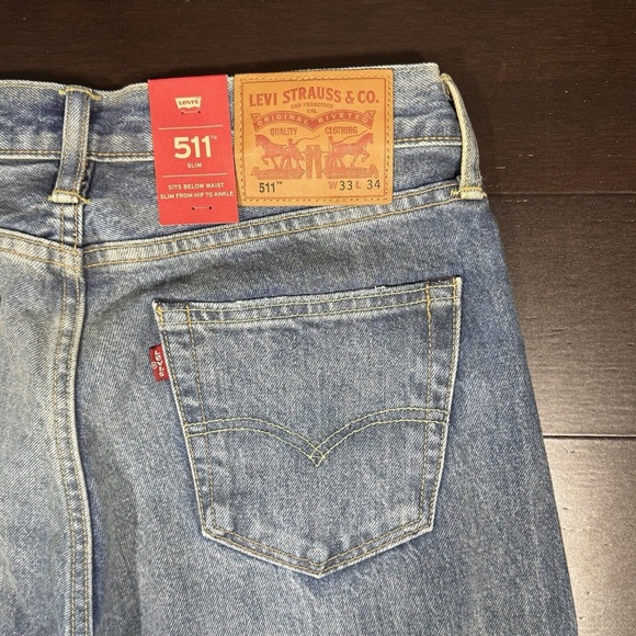 Levi's 511 Jeans 33 x 34 Selvedge Denim Slim Leg Distressed Red Tab 77 - Picture 8 of 8